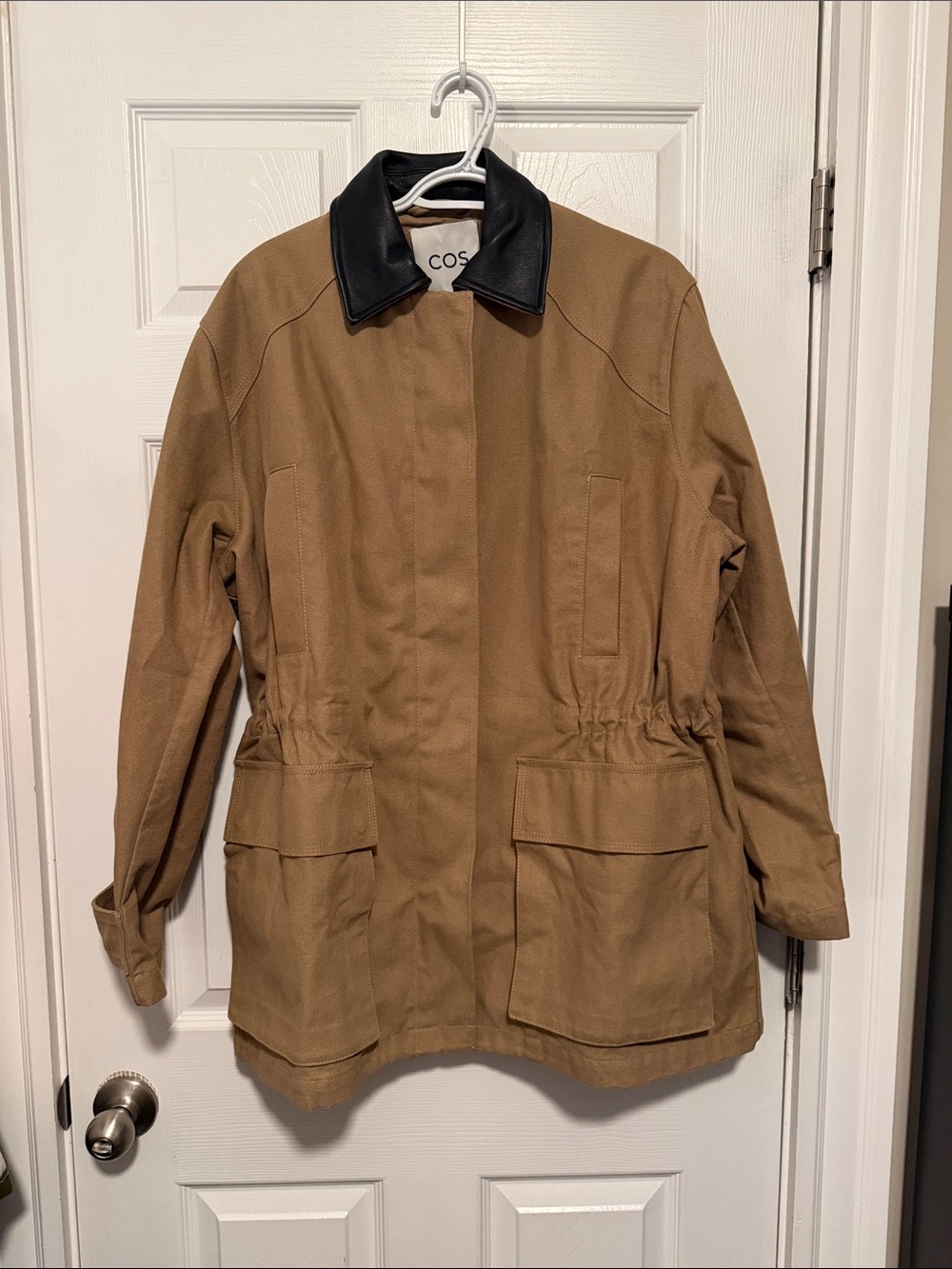 Viral COS Leather Collar Field Jacket Camel Black Size Medium - Picture 8 of 12